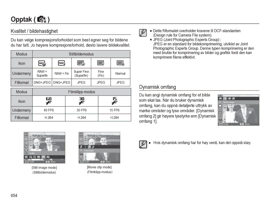 Samsung EC-WB5500BPBE2 manual Kvalitet / bildehastighet, Dynamisk omfang 