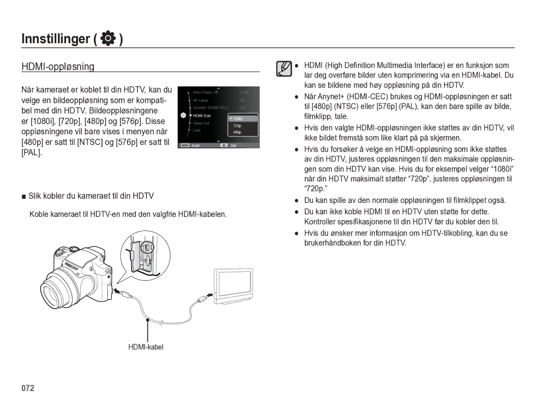 Samsung EC-WB5500BPBE2 manual HDMI-oppløsning, PAL Slik kobler du kameraet til din Hdtv 