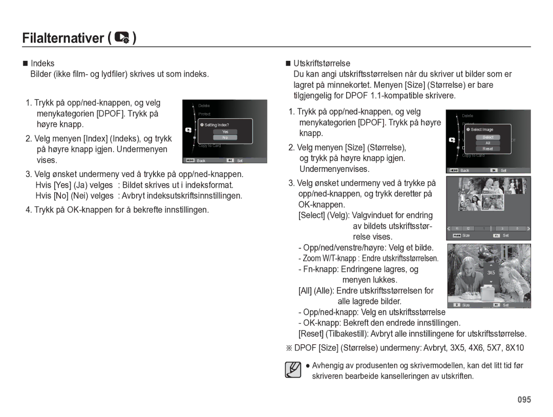 Samsung EC-WB5500BPBE2 manual Av bildets utskriftsstør Relse vises, All Alle Endre utskriftsstørrelsen for 