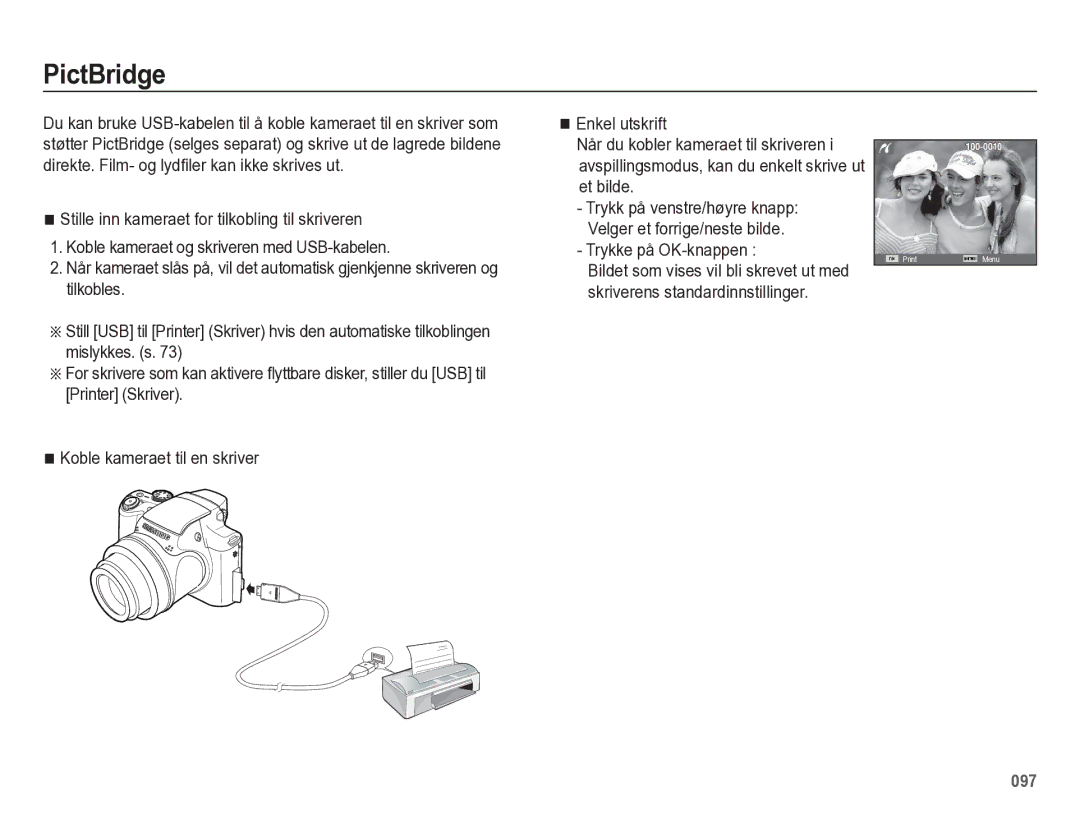 Samsung EC-WB5500BPBE2 manual PictBridge, Trykke på OK-knappen 