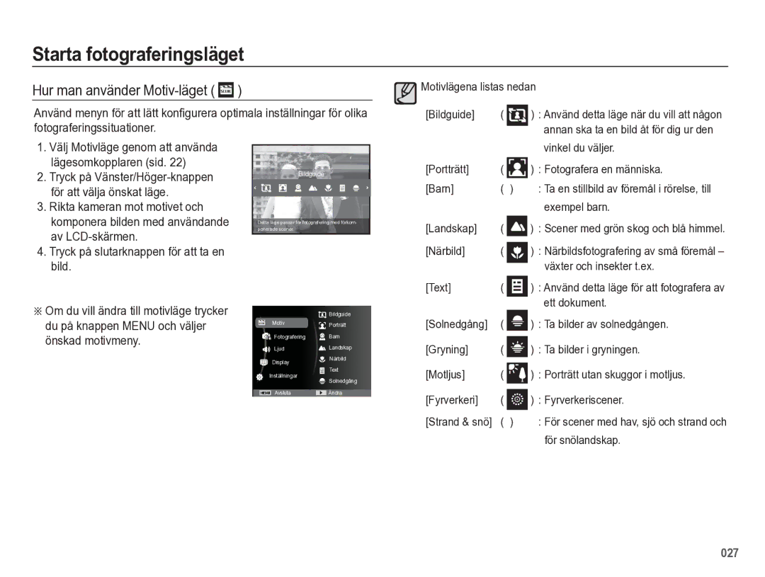 Samsung EC-WB5500BPBE2 manual Hur man använder Motiv-läget 