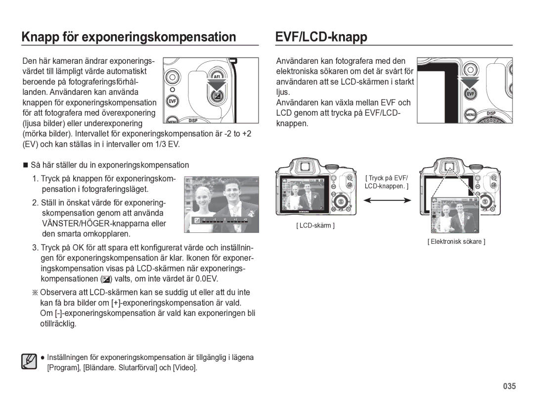 Samsung EC-WB5500BPBE2 manual Knapp för exponeringskompensation, EVF/LCD-knapp 