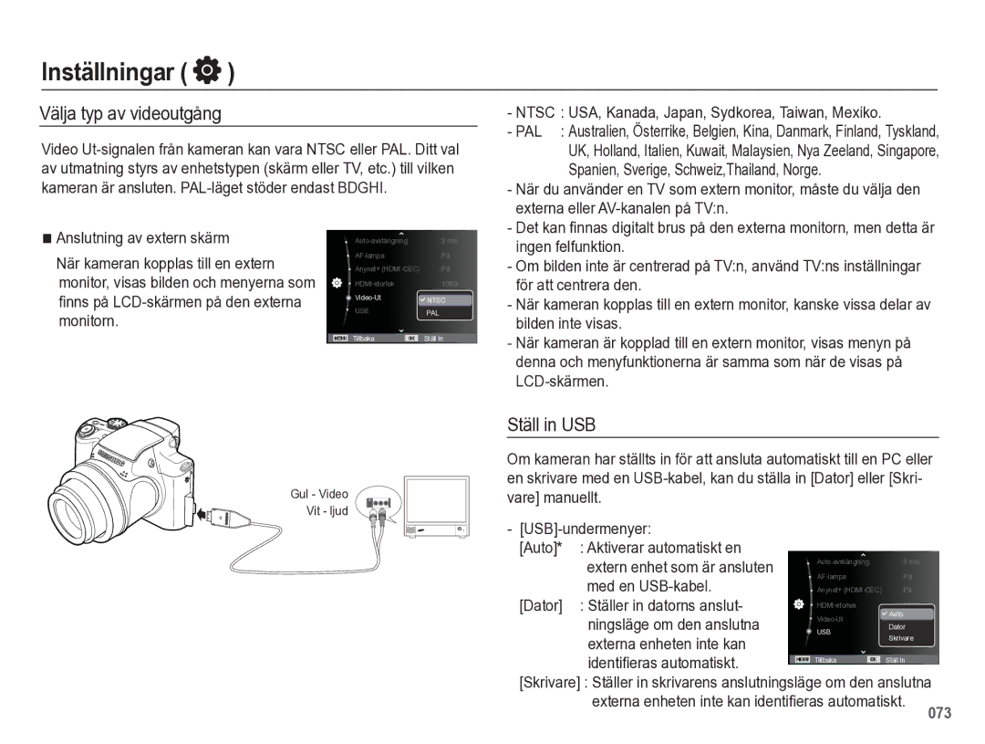 Samsung EC-WB5500BPBE2 manual Välja typ av videoutgång, Ställ in USB 