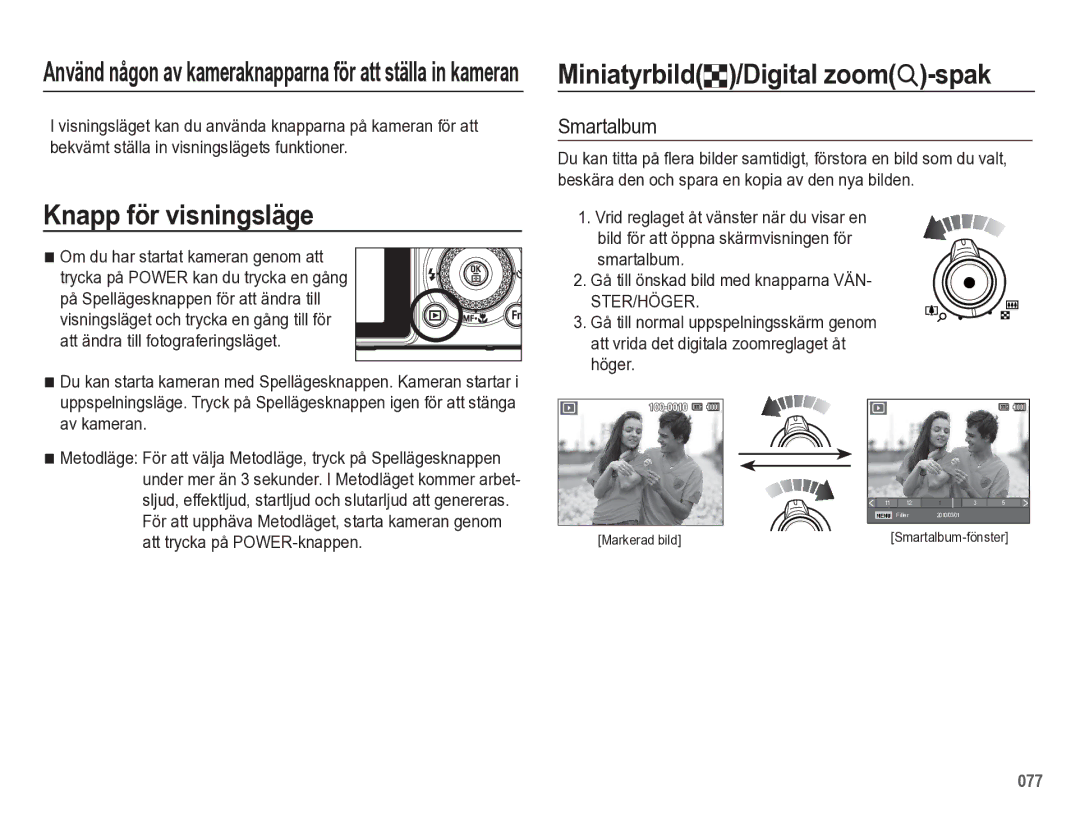 Samsung EC-WB5500BPBE2 manual Knapp för visningsläge, Smartalbum 