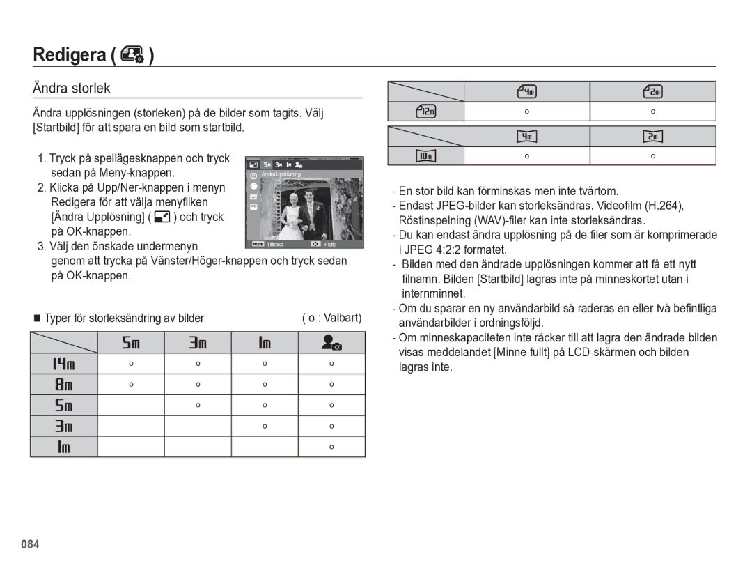 Samsung EC-WB5500BPBE2 manual Redigera, Ändra storlek 