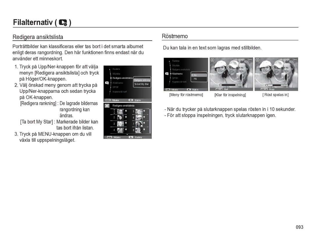 Samsung EC-WB5500BPBE2 manual Redigera ansiktslista 