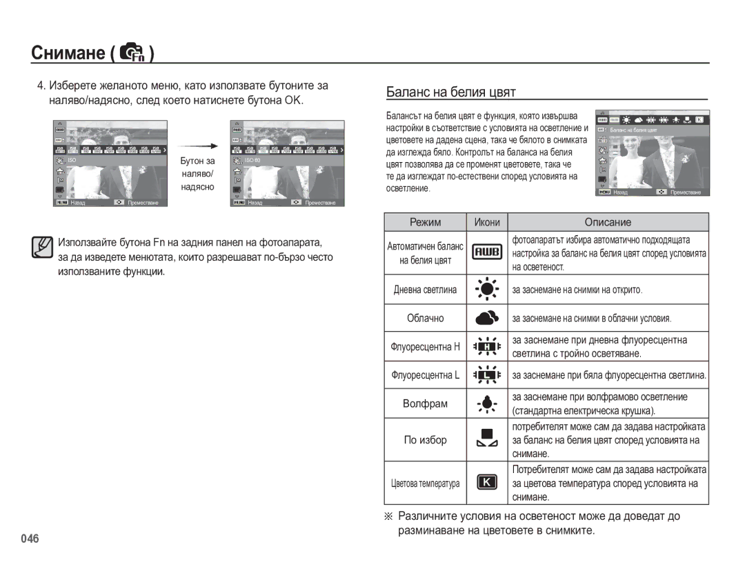 Samsung EC-WB5500BPBE3 manual Ȼɚɥɚɧɫ ɧɚ ɛɟɥɢɹ ɰɜɹɬ, Ɋɚɡɥɢɱɧɢɬɟ ɭɫɥɨɜɢɹ ɧɚ ɨɫɜɟɬɟɧɨɫɬ ɦɨɠɟ ɞɚ ɞɨɜɟɞɚɬ ɞɨ 