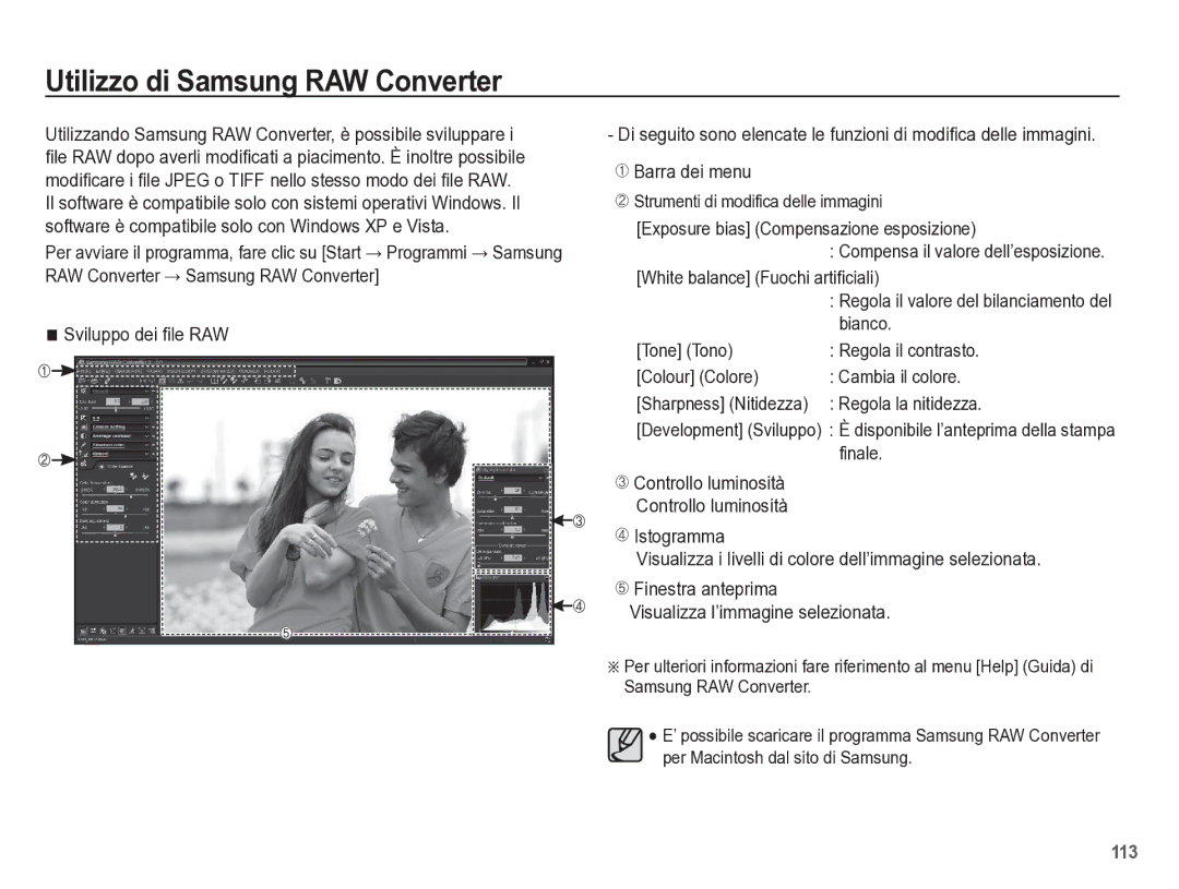 Samsung EC-WB5500BPBIT manual Utilizzo di Samsung RAW Converter, Barra dei menu, Colour Colore 