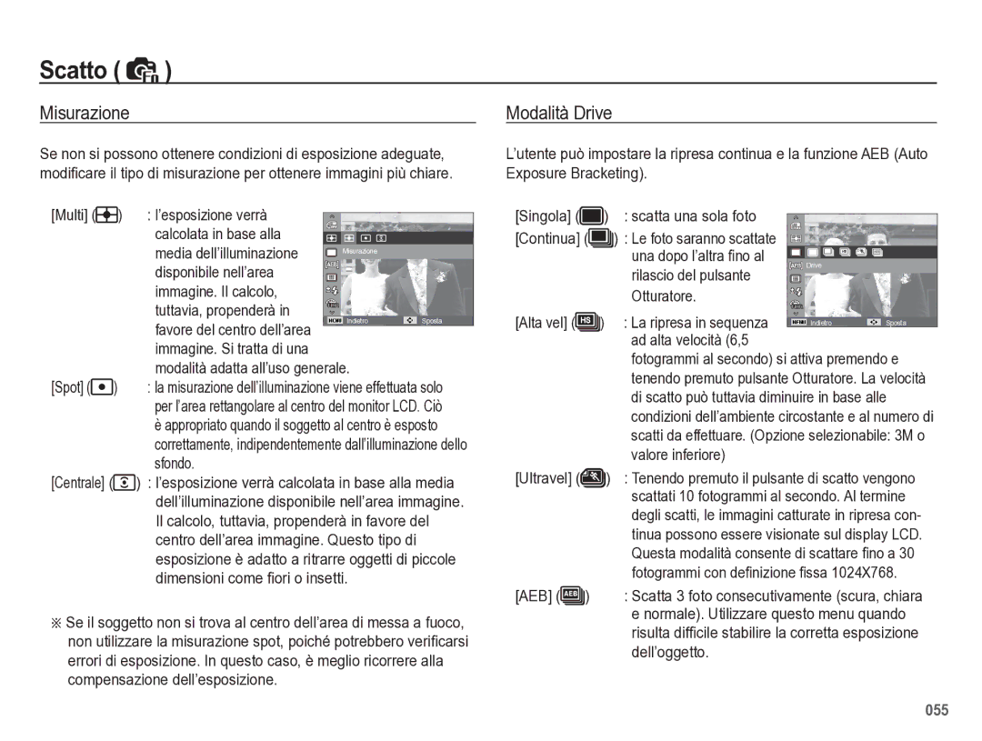 Samsung EC-WB5500BPBIT manual Misurazione, Modalità Drive 