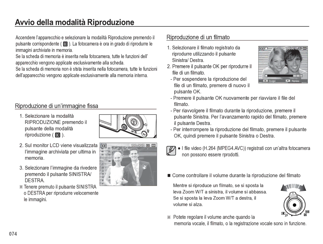 Samsung EC-WB5500BPBIT Avvio della modalità Riproduzione, Riproduzione di un’immagine fissa, Riproduzione di un filmato 