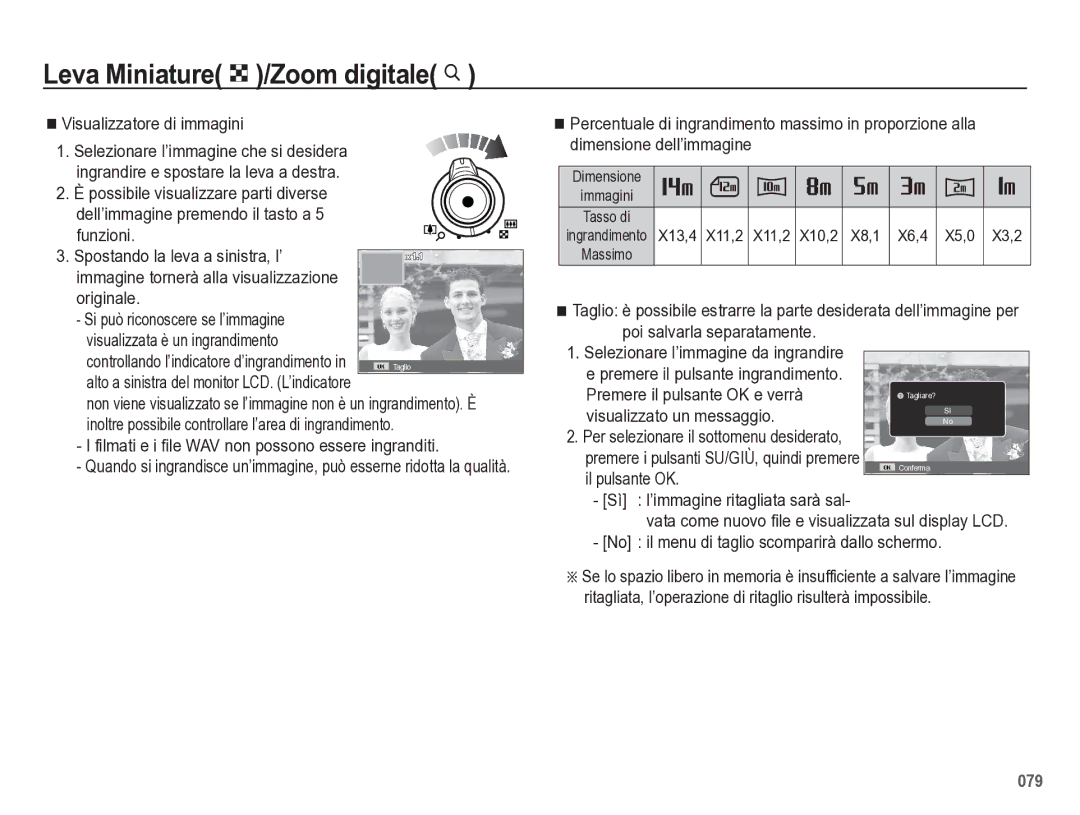 Samsung EC-WB5500BPBIT Visualizzatore di immagini, Filmati e i file WAV non possono essere ingranditi, Il pulsante OK 