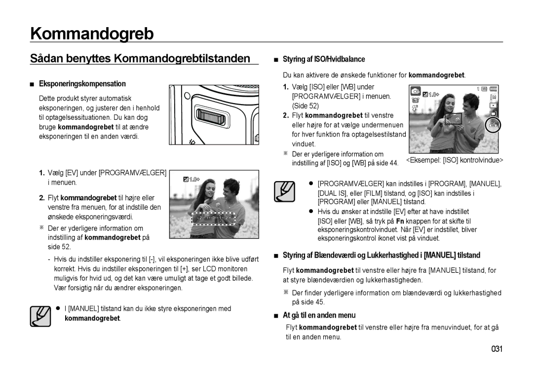 Samsung EC-WB550ABP/E2, EC-WB550BBP/E2 manual Sådan benyttes Kommandogrebtilstanden 