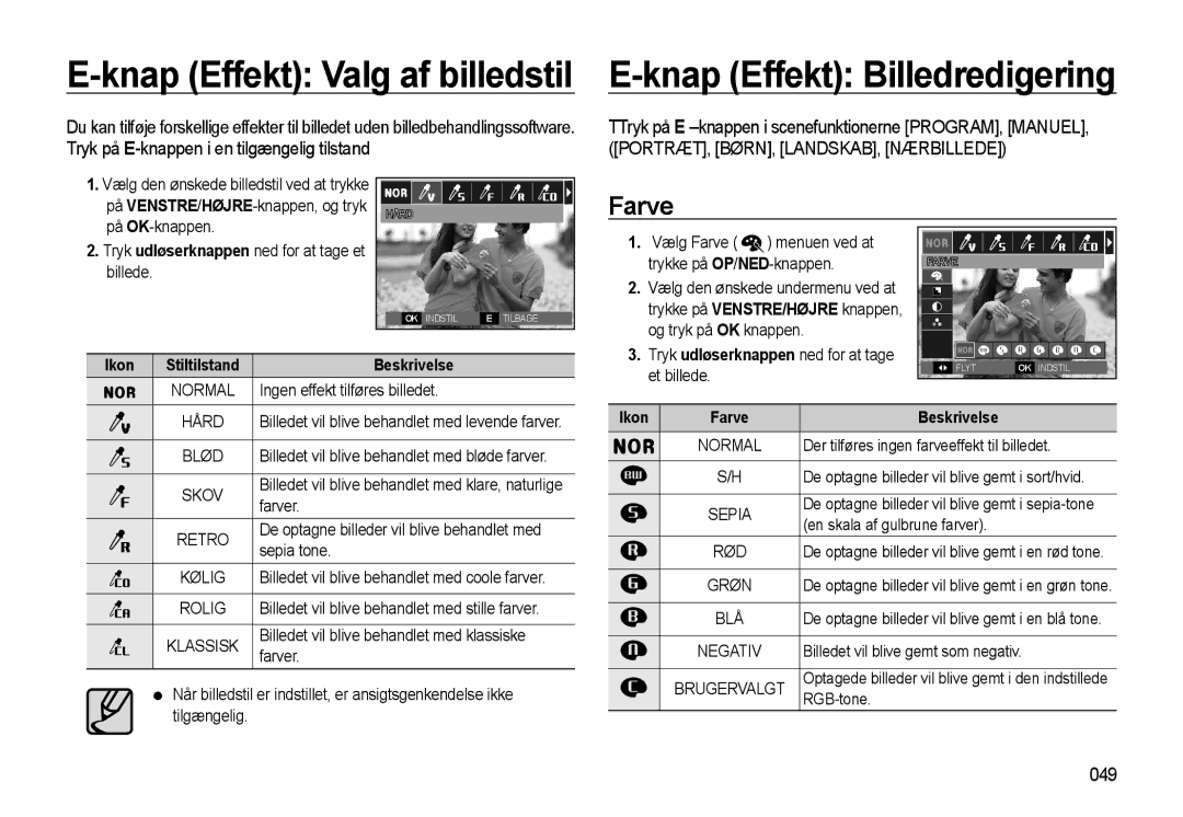 Samsung EC-WB550ABP/E2, EC-WB550BBP/E2 manual 049, Billede, Ikon Farve Beskrivelse 