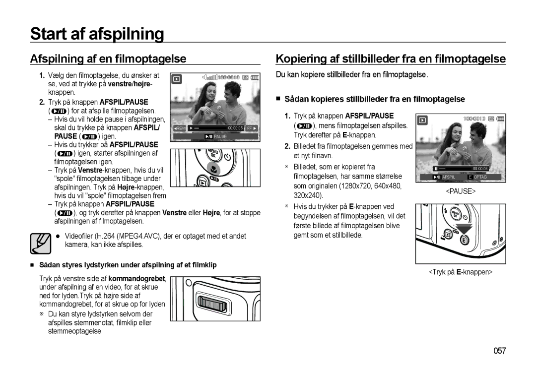 Samsung EC-WB550ABP/E2, EC-WB550BBP/E2 Afspilning af en ﬁlmoptagelse, Kopiering af stillbilleder fra en ﬁlmoptagelse, 057 