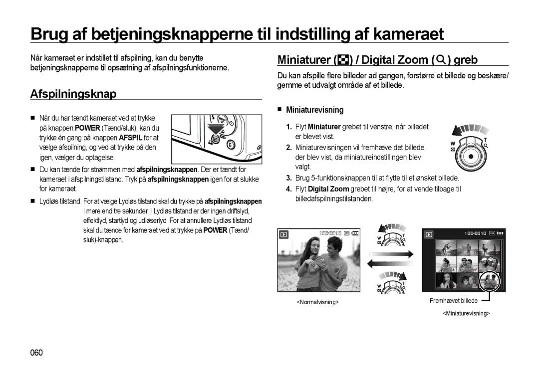 Samsung EC-WB550BBP/E2 Brug af betjeningsknapperne til indstilling af kameraet, Afspilningsknap, Miniaturevisning, 060 