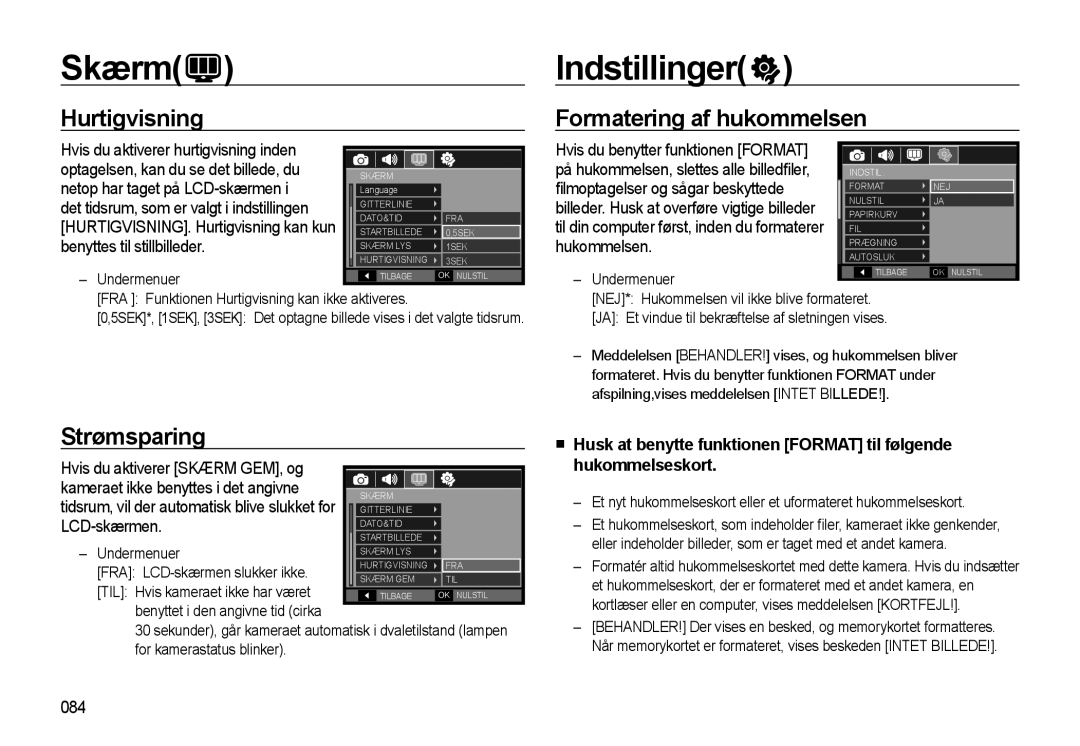 Samsung EC-WB550BBP/E2, EC-WB550ABP/E2 manual Indstillinger, Hurtigvisning, Formatering af hukommelsen 