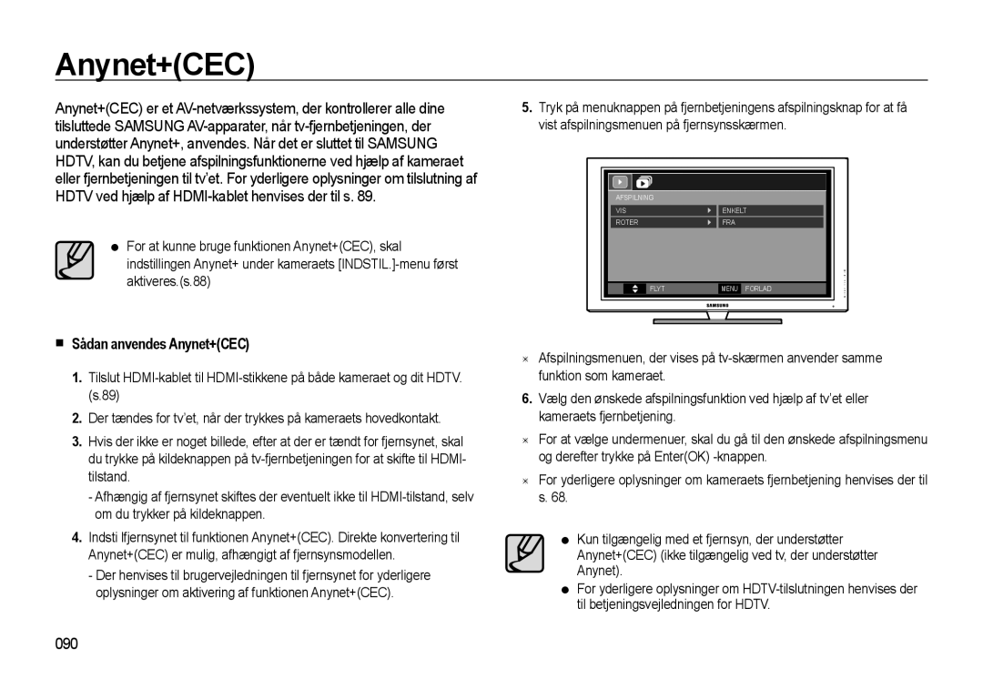 Samsung EC-WB550BBP/E2, EC-WB550ABP/E2 manual Sådan anvendes Anynet+CEC, 090 