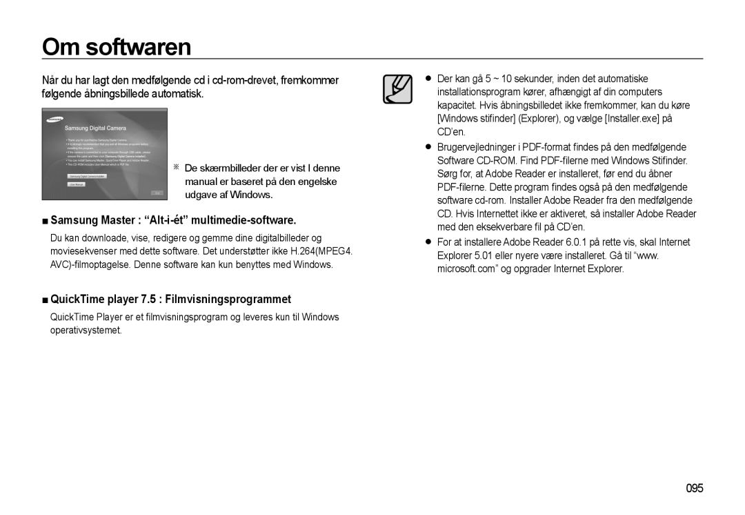 Samsung EC-WB550ABP/E2, EC-WB550BBP/E2 manual Om softwaren, Samsung Master Alt-i-ét multimedie-software, 095 