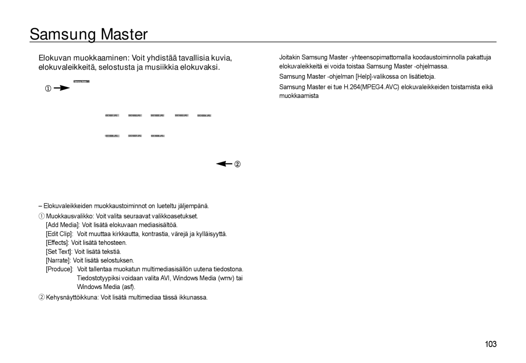 Samsung EC-WB550ABP/E2, EC-WB550BBP/E2 manual Elokuvaleikkeiden muokkaustoiminnot on lueteltu jäljempänä 