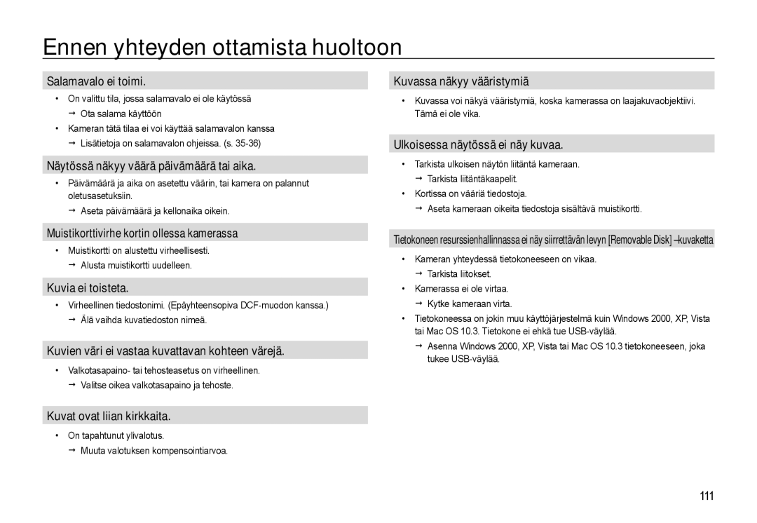 Samsung EC-WB550ABP/E2, EC-WB550BBP/E2 Salamavalo ei toimi, On tapahtunut ylivalotus Muuta valotuksen kompensointiarvoa 