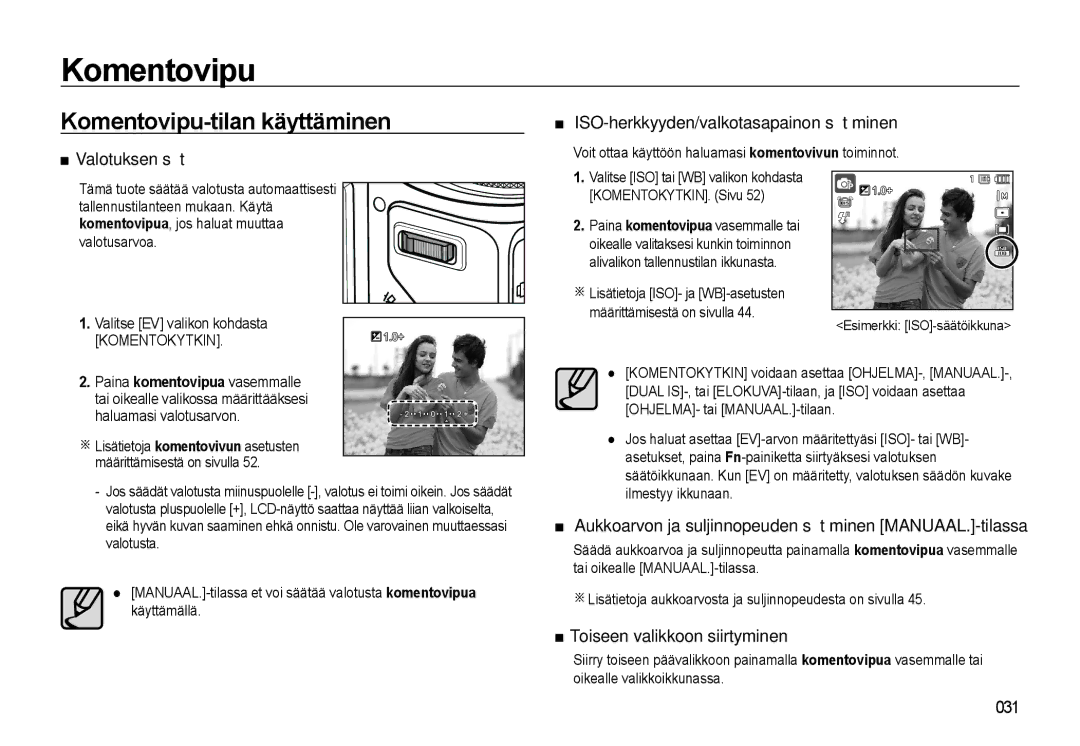 Samsung EC-WB550ABP/E2, EC-WB550BBP/E2 manual Komentovipu-tilan käyttäminen, Komentokytkin 