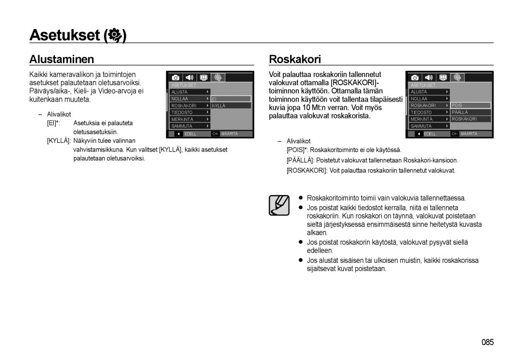 Samsung EC-WB550ABP/E2, EC-WB550BBP/E2 manual Alustaminen, Roskakori 