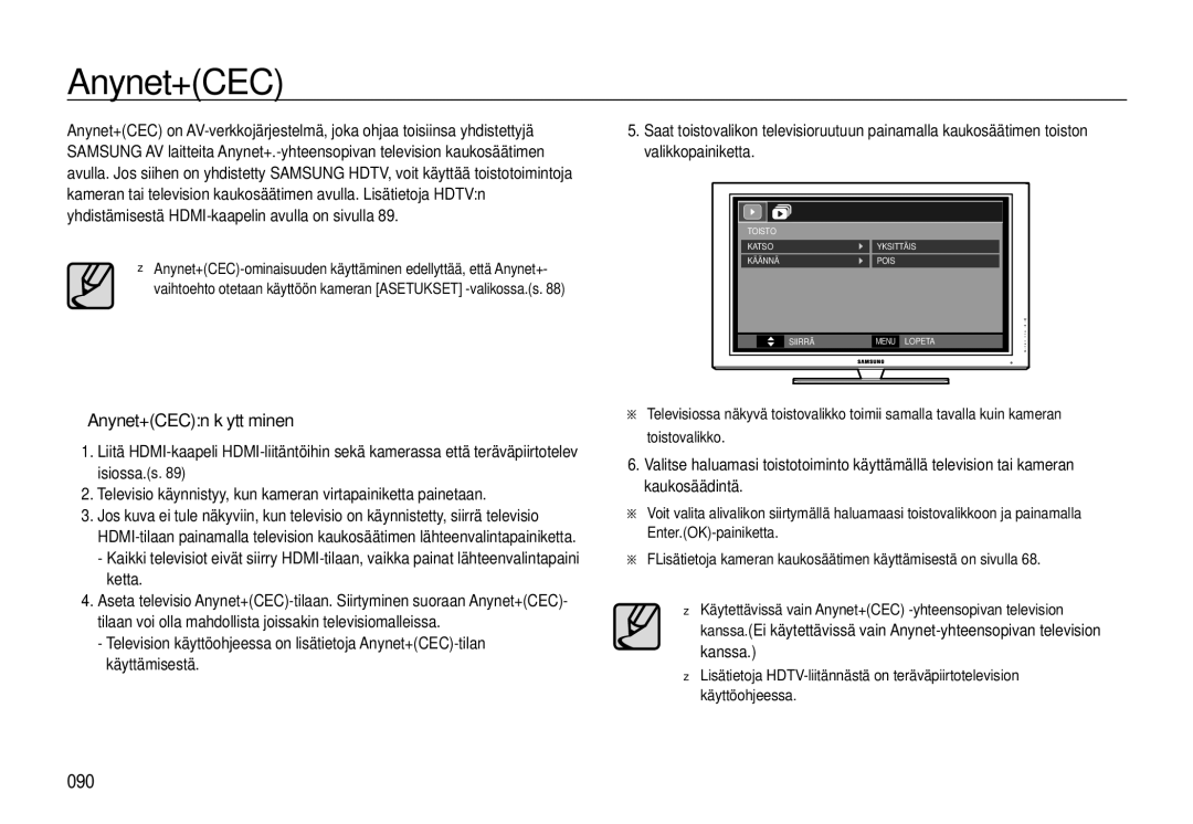 Samsung EC-WB550BBP/E2, EC-WB550ABP/E2 manual Anynet+CECn käyttäminen 