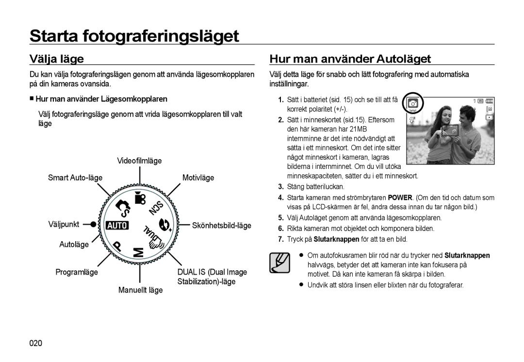 Samsung EC-WB550BBP/E2, EC-WB550ABP/E2 manual Starta fotograferingsläget, Välja läge, Hur man använder Autoläget 