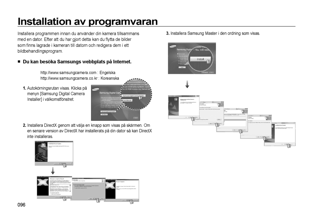 Samsung EC-WB550BBP/E2, EC-WB550ABP/E2 Installation av programvaran, Du kan besöka Samsungs webbplats på Internet, 096 