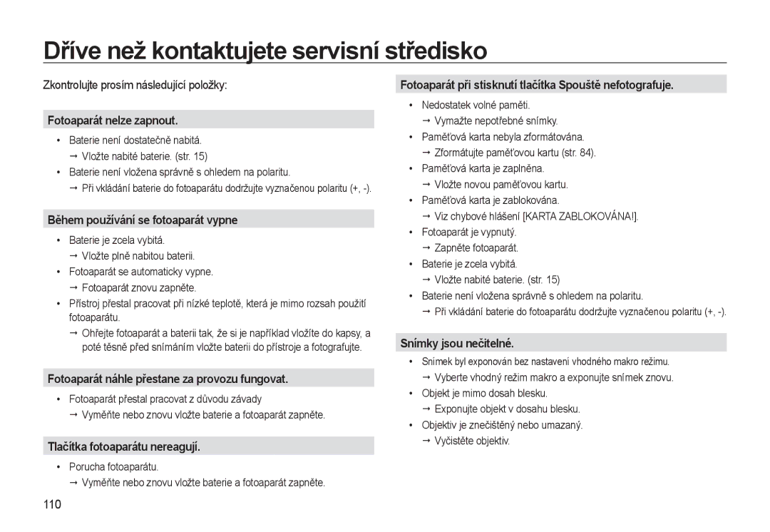 Samsung EC-WB550BBP/E3, EC-WB550BBP/E1, EC-WB550ABP/E1, EC-WB550ABP/E3 manual Dříve než kontaktujete servisní středisko 