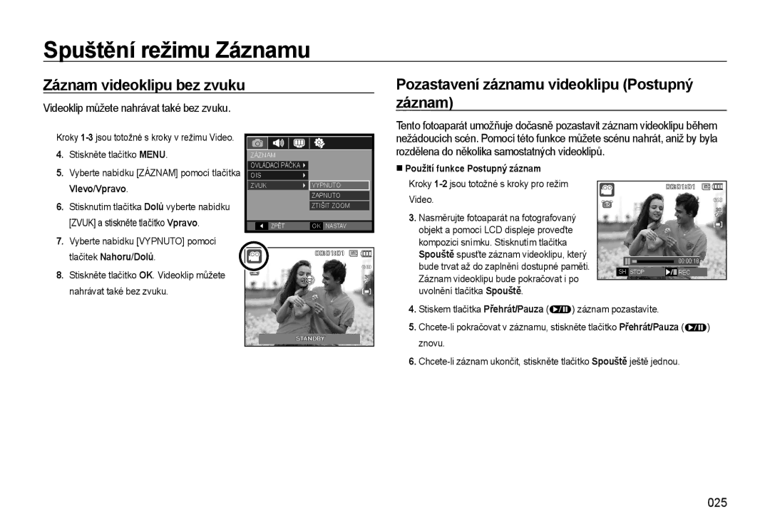 Samsung EC-WB550ABP/E3, EC-WB550BBP/E1, EC-WB550ABP/E1, EC-WB550BBP/E3 025, Vlevo/Vpravo, Použití funkce Postupný záznam 