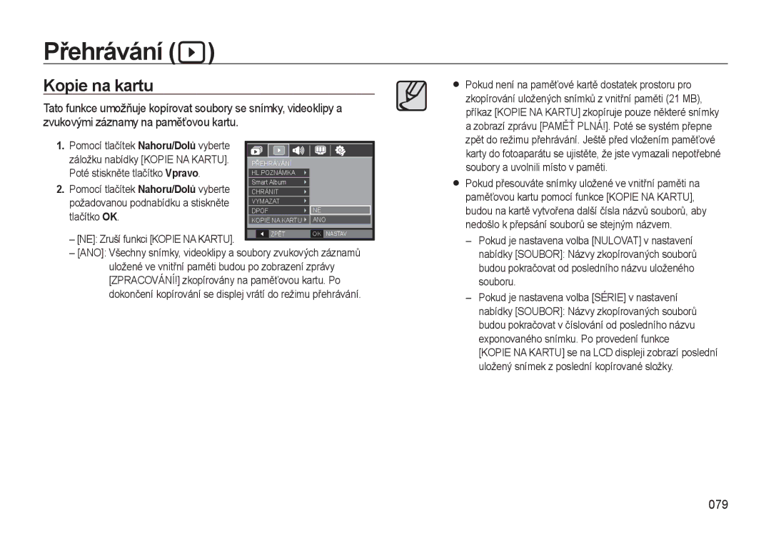 Samsung EC-WB550BBP/E1, EC-WB550ABP/E1, EC-WB550ABP/E3, EC-WB550BBP/E3 manual Kopie na kartu, 079 