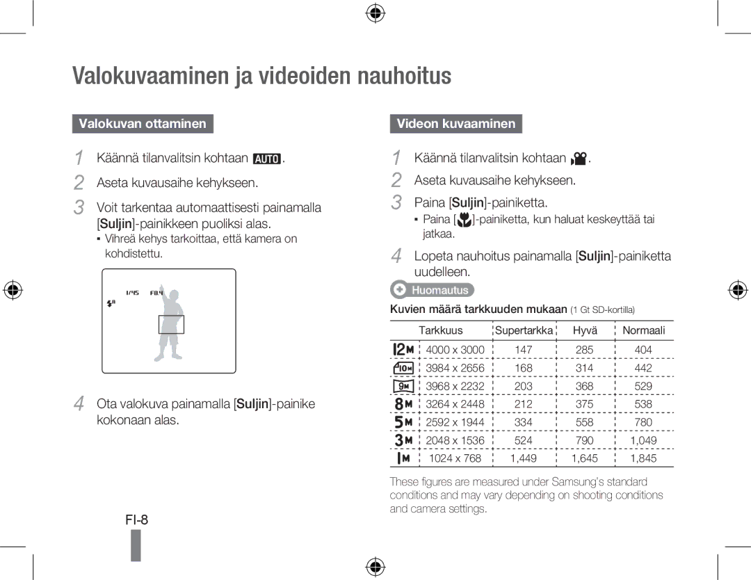 Samsung EC-WB550BBP/RU, EC-WB550BBP/FR manual Valokuvaaminen ja videoiden nauhoitus, Valokuvan ottaminen, Videon kuvaaminen 