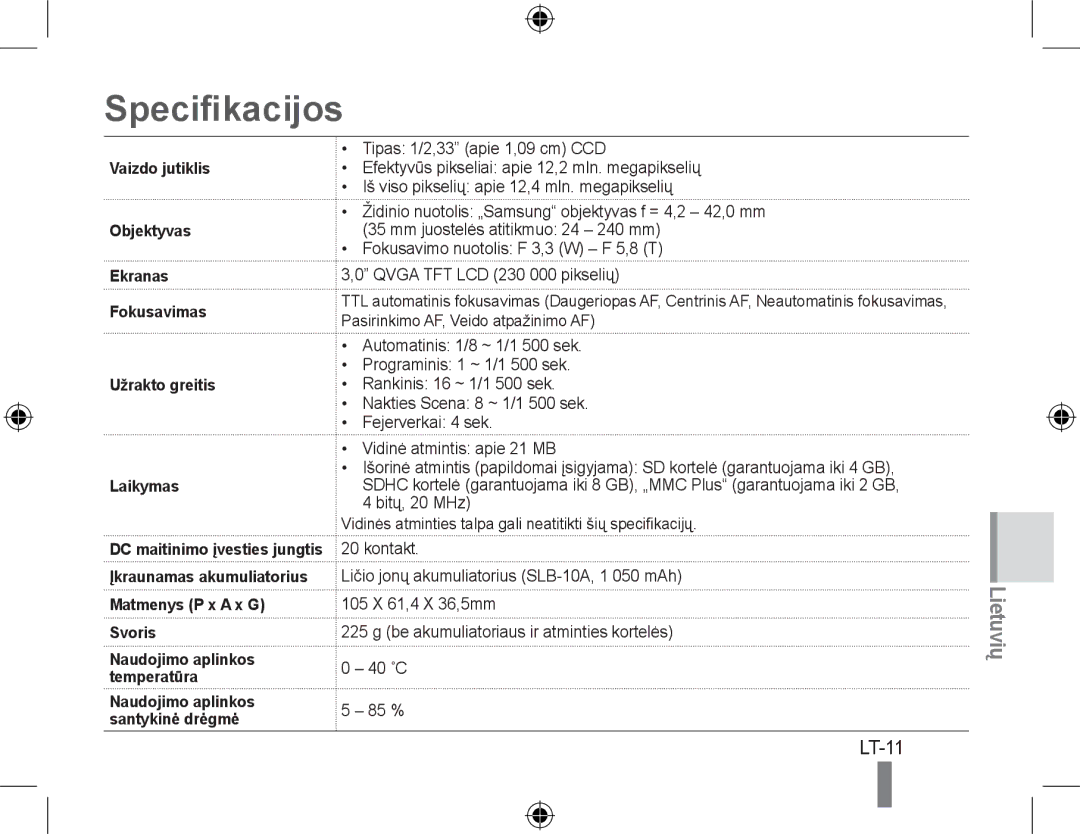 Samsung EC-WB550BBP/E3, EC-WB550BBP/FR, EC-WB550ABP/FR, EC-WB560BBP/FR manual Specifikacijos, Matmenys P x a x G Svoris 