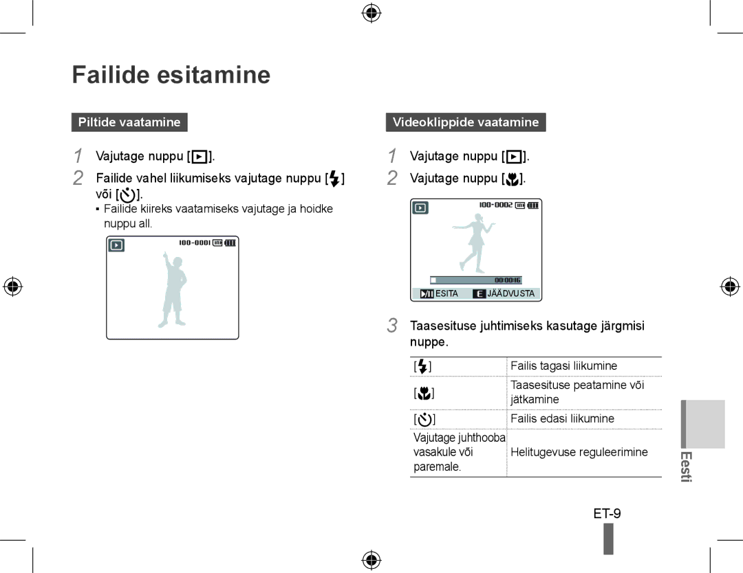 Samsung EC-WB550BBP/IT, EC-WB550BBP/FR, EC-WB550ABP/FR manual Failide esitamine, Piltide vaatamine, Videoklippide vaatamine 