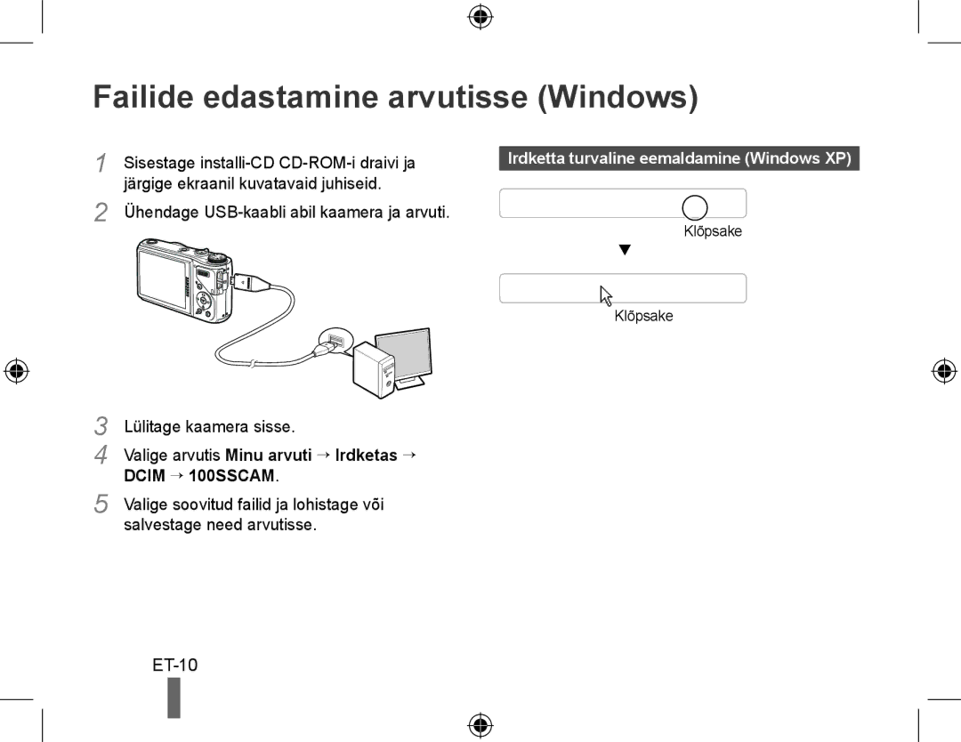 Samsung EC-WB550BBP/E1, EC-WB550BBP/FR Failide edastamine arvutisse Windows, Irdketta turvaline eemaldamine Windows XP 