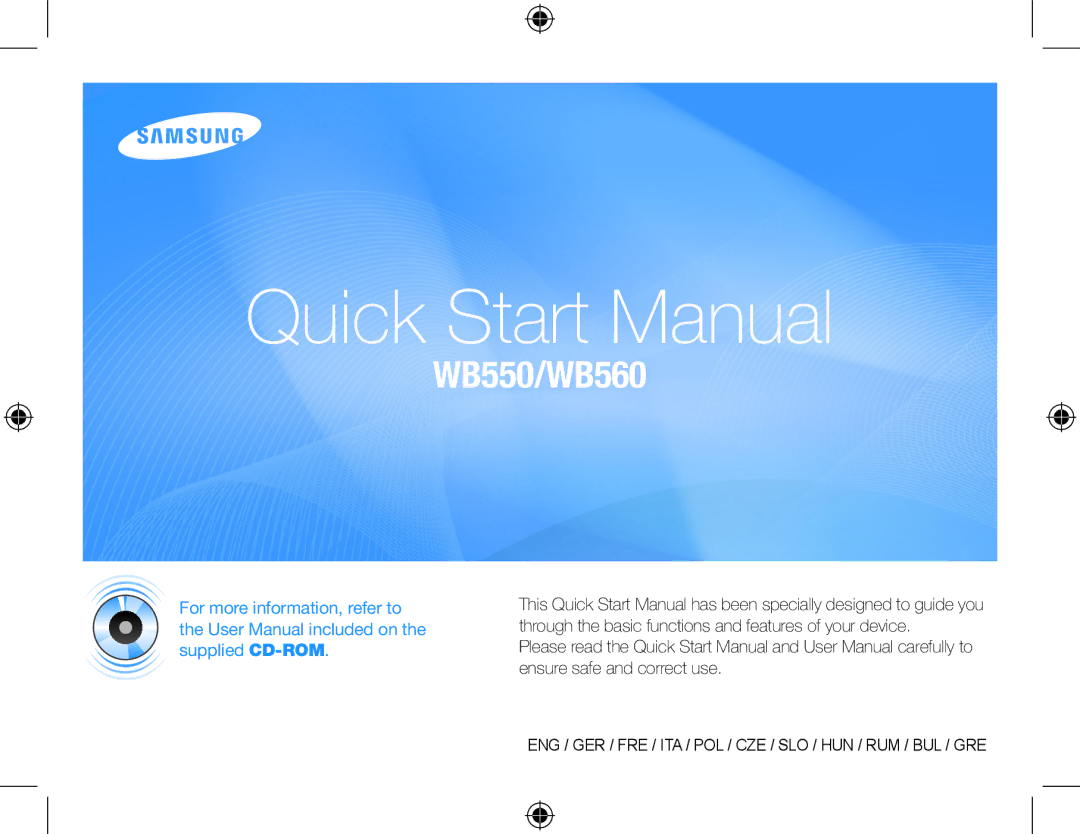 Samsung EC-WB550ABP/FR, EC-WB550BBP/FR, EC-WB560BBP/FR, EC-WB550BBP/IT, EC-WB550BBP/E1 manual Quick Start Manual 