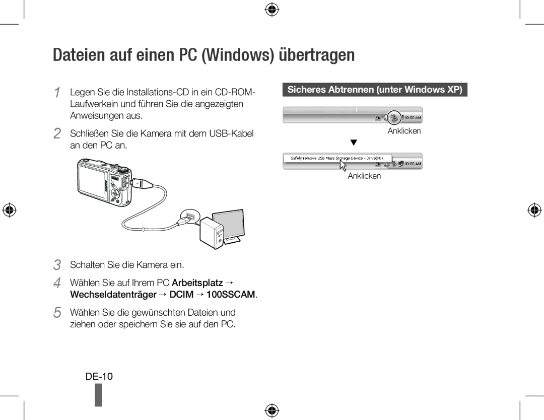 Samsung EC-WB550ABP/FR Dateien auf einen PC Windows übertragen, DE-10, Sicheres Abtrennen unter Windows XP, Anklicken 