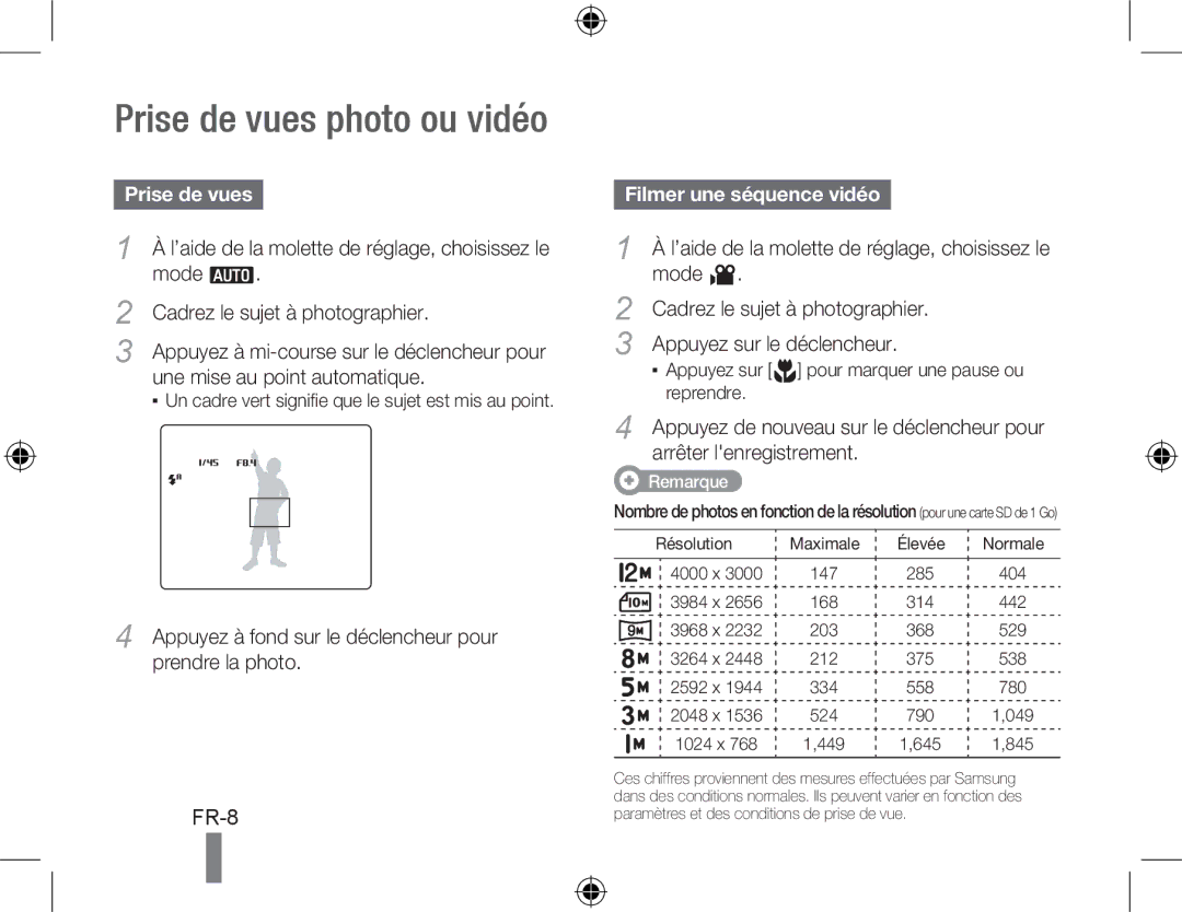 Samsung EC-WB550BBP/GB, EC-WB550BBP/FR, EC-WB550ABP/FR manual Prise de vues photo ou vidéo, Filmer une séquence vidéo 