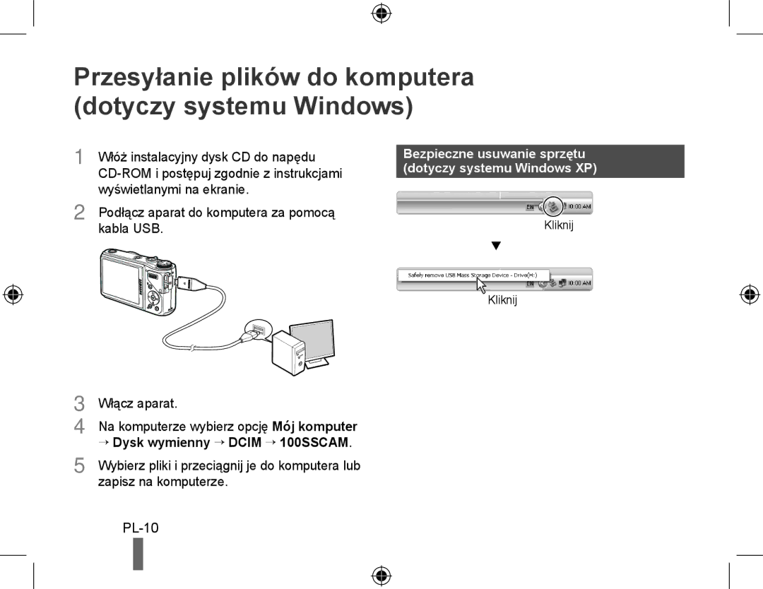 Samsung EC-WB550BBP/SA, EC-WB550BBP/FR, EC-WB550ABP/FR manual Przesyłanie plików do komputera dotyczy systemu Windows, PL-10 