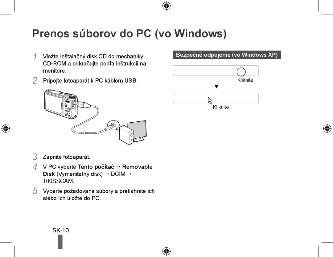 Samsung EC-WB550ABP/E3, EC-WB550BBP/FR manual Prenos súborov do PC vo Windows, SK-10, Bezpečné odpojenie vo Windows XP 