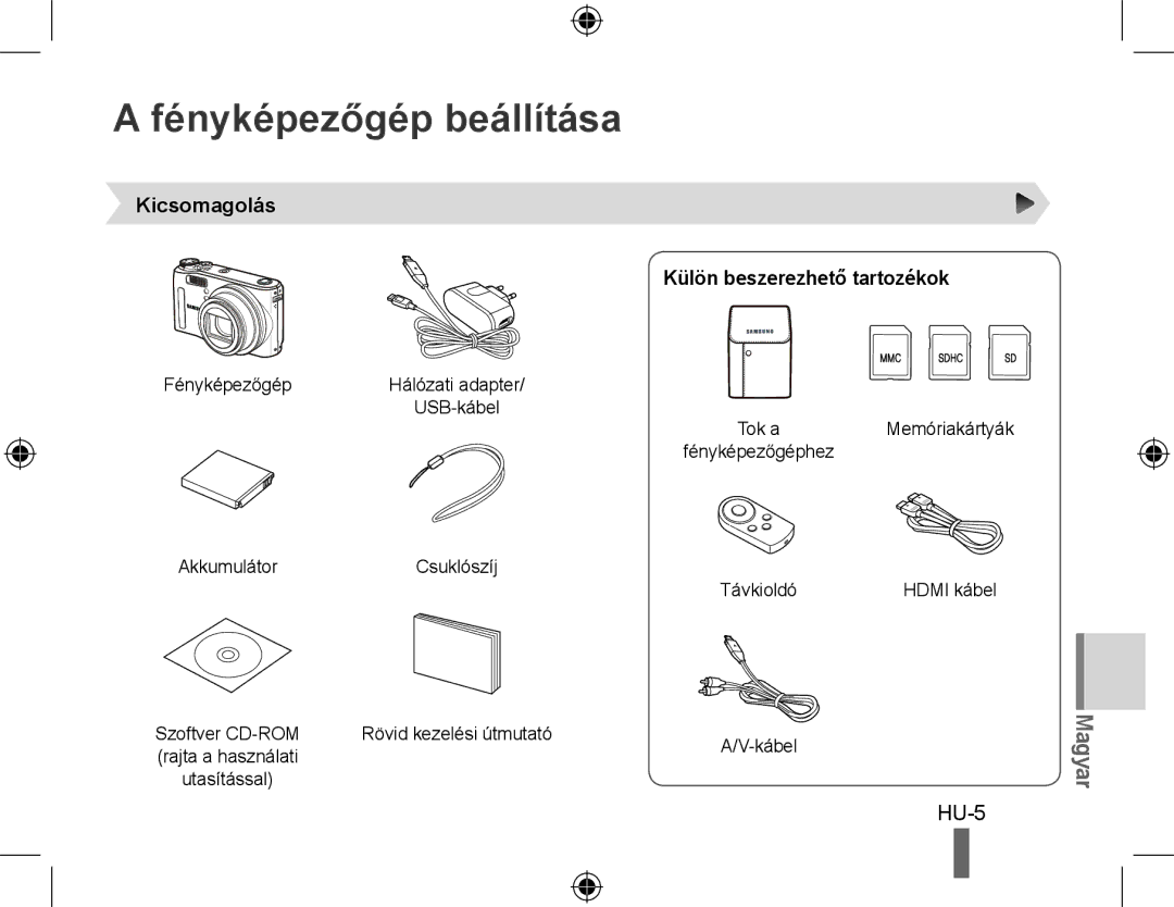 Samsung EC-WB550BBP/RU manual Fényképezőgép beállítása, Kicsomagolás Külön beszerezhető tartozékok, Rövid kezelési útmutató 