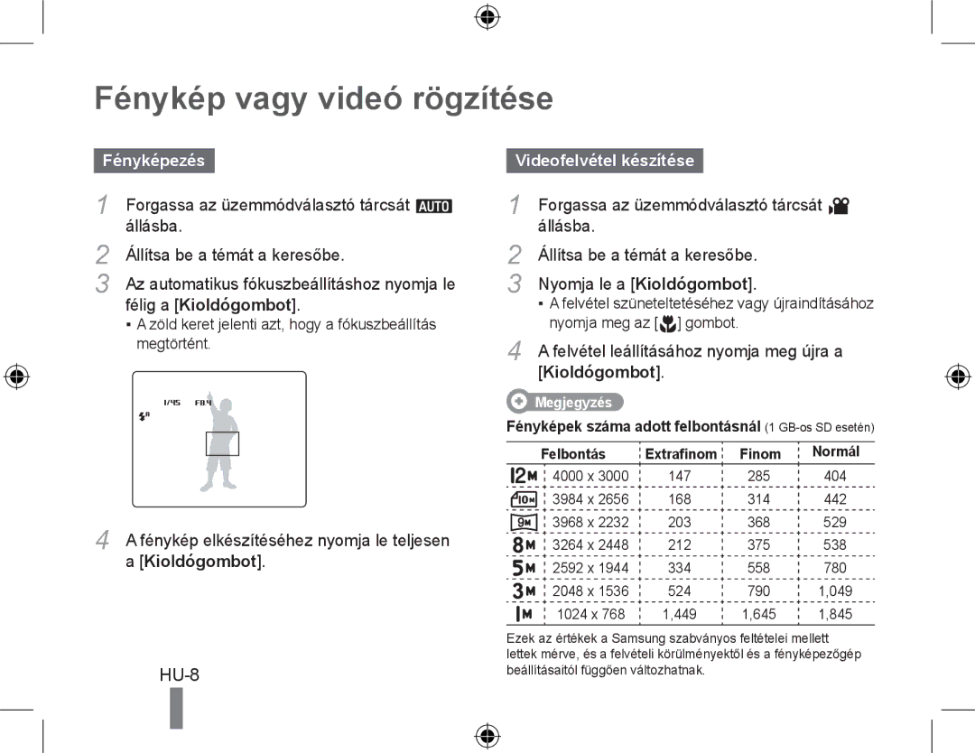 Samsung EC-WB560BBP/FR manual Fénykép vagy videó rögzítése, Fényképezés, Félig a Kioldógombot, Videofelvétel készítése 