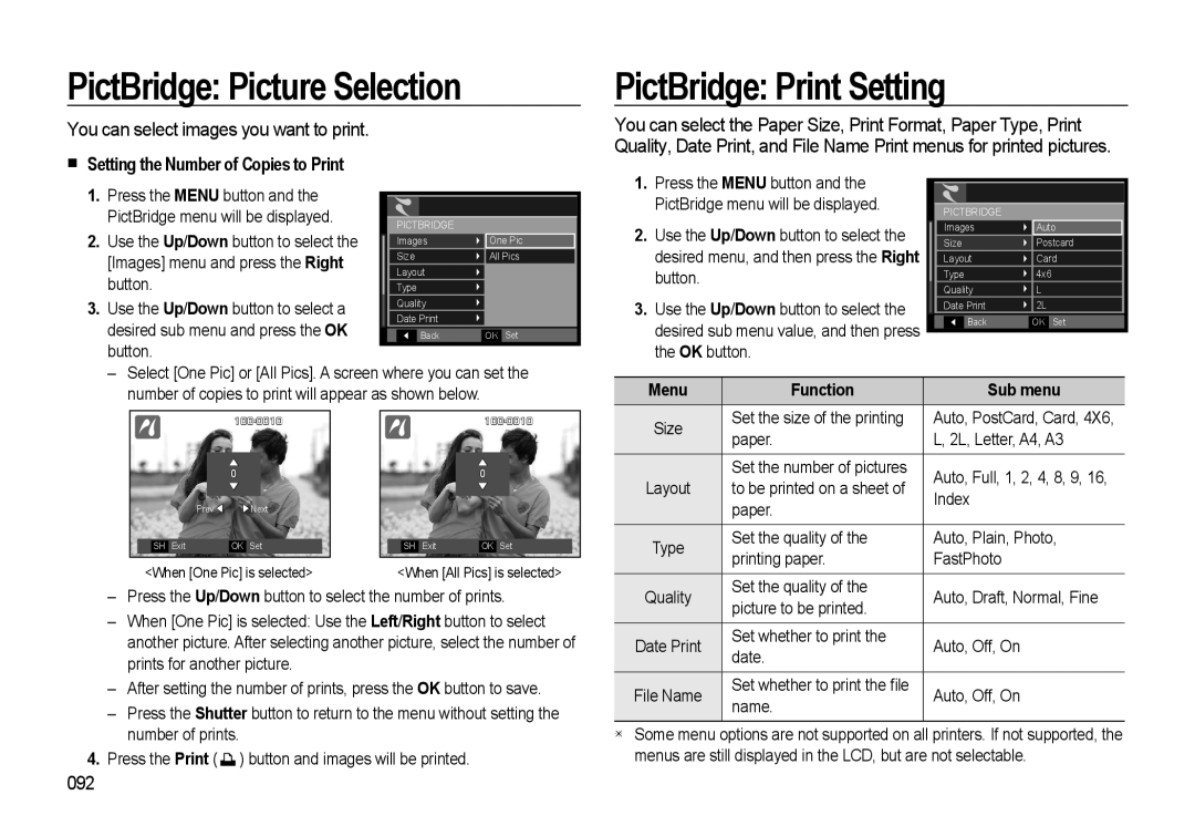 Samsung EC-WB550ABP/RU PictBridge Picture Selection, PictBridge Print Setting, You can select images you want to print 