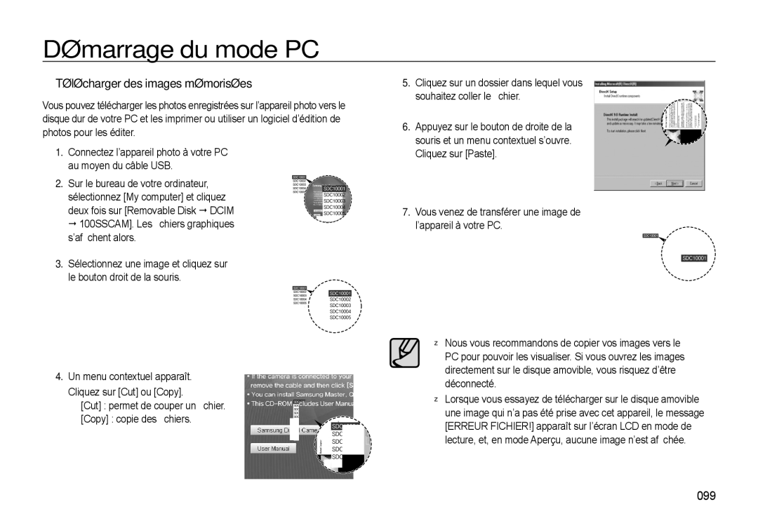 Samsung EC-WB550ABP/FR, EC-WB550BBP/FR, EC-WB560BBP/FR manual Télécharger des images mémorisées, 099 