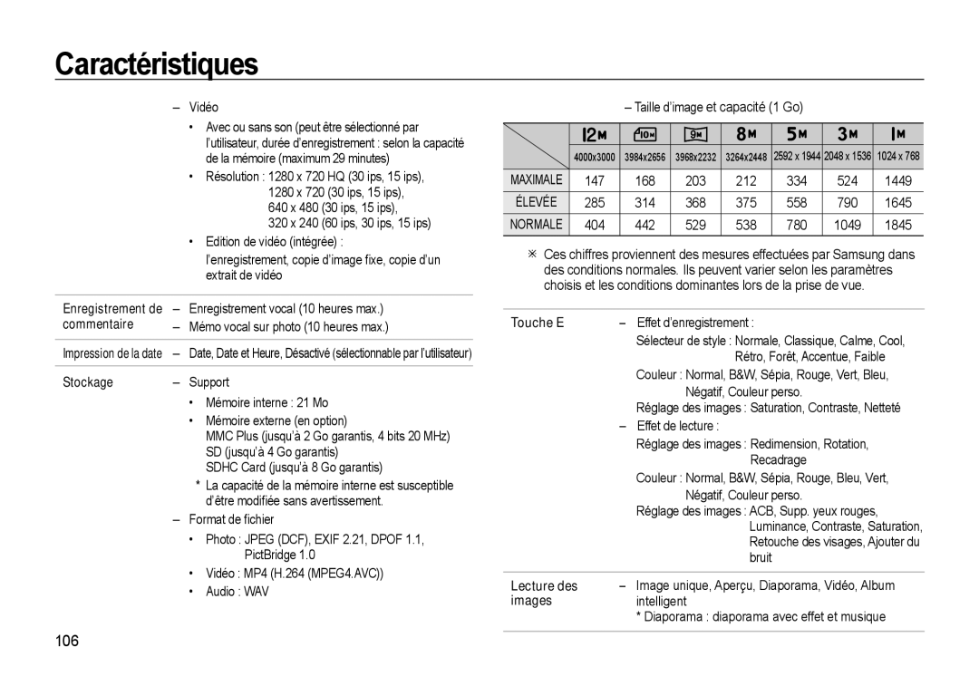 Samsung EC-WB560BBP/FR, EC-WB550BBP/FR, EC-WB550ABP/FR manual 106, Commentaire, Stockage, Lecture des, Images 