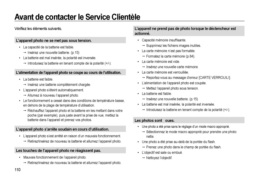 Samsung EC-WB550BBP/FR, EC-WB550ABP/FR, EC-WB560BBP/FR manual Avant de contacter le Service Clientèle 