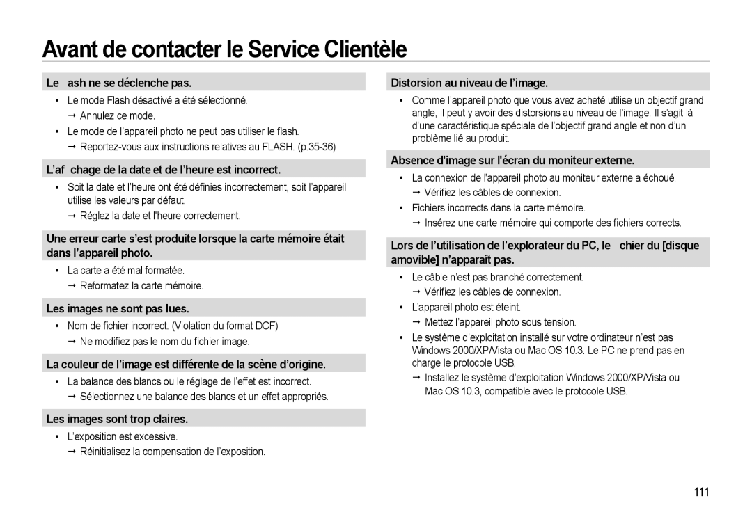 Samsung EC-WB550ABP/FR, EC-WB550BBP/FR manual Le ﬂash ne se déclenche pas, ’afﬁchage de la date et de l’heure est incorrect 