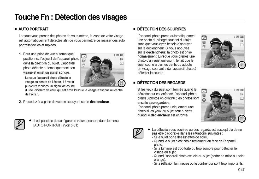 Samsung EC-WB550BBP/FR, EC-WB550ABP/FR, EC-WB560BBP/FR manual Auto Portrait, 047 