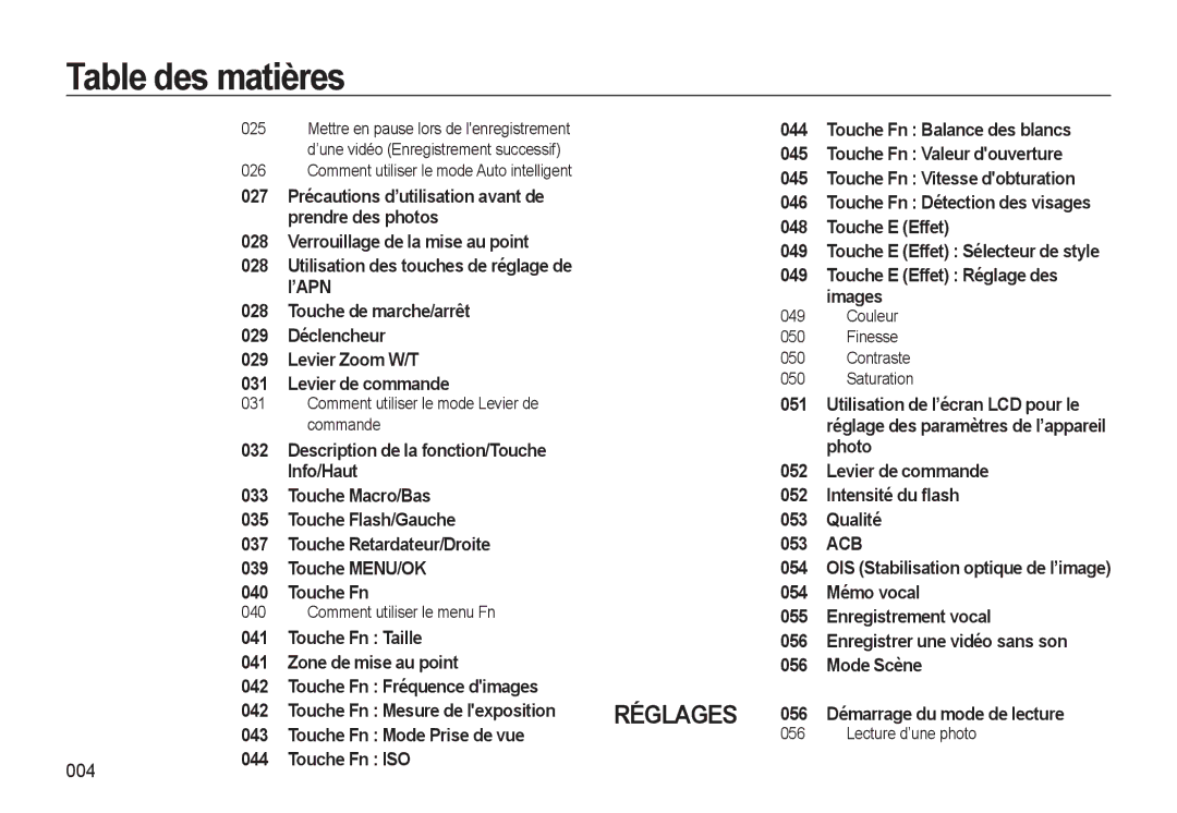 Samsung EC-WB560BBP/FR manual 044, 045, 027 Précautions d’utilisation avant de 046, 029 Déclencheur, Levier Zoom W/T, 051 